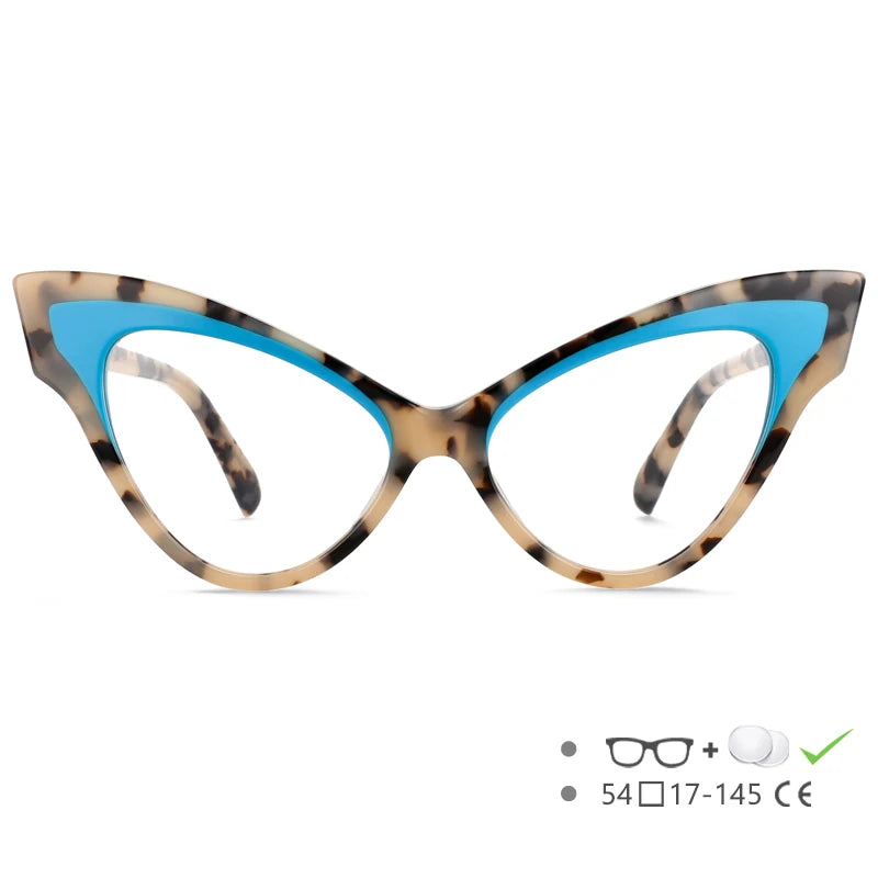 CCspace Unisex Full Rim Oversized Cat Eye Acetate Eyeglasses 55270 Full Rim CCspace Leopard CHINA