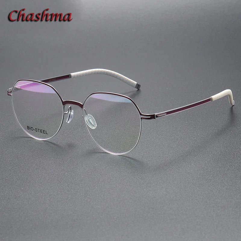 Chashma Ochki Unisex Full Rim Flat Top Round Tr 90 Titanium Eyeglasses 460 Full Rim Chashma Ochki Silver Purple