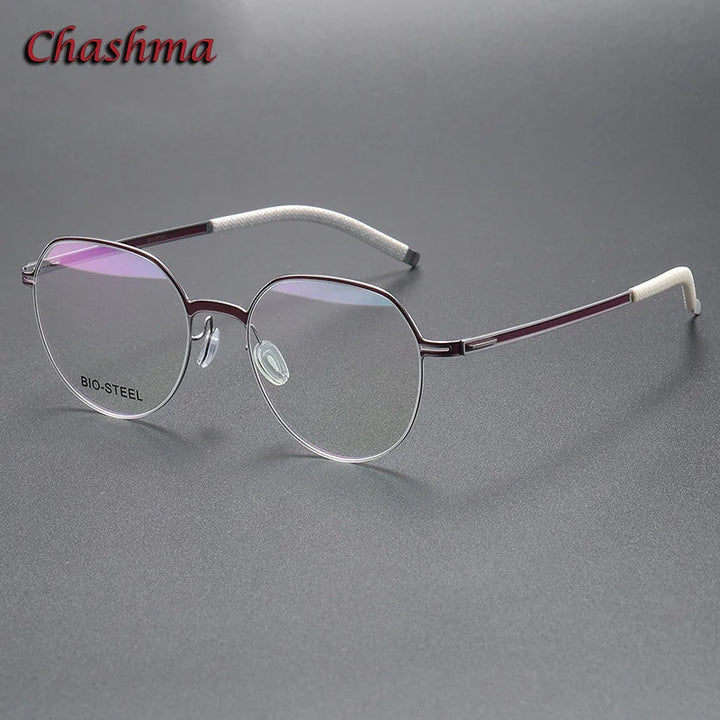 Chashma Ochki Unisex Full Rim Flat Top Round Tr 90 Titanium Eyeglasses 460 Full Rim Chashma Ochki Silver Purple