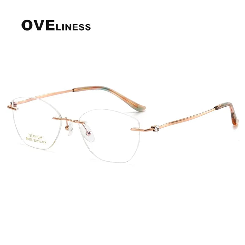 Oveliness Women's Rimless Polygon Titanium Eyeglasses 16018