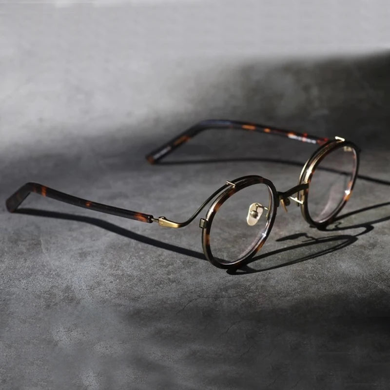 Black Mask Unisex Full Rim Big Round Titanium Acetate Eyeglasses 982027