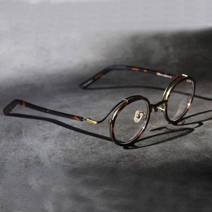 Black Mask Unisex Full Rim Big Round Titanium Acetate Eyeglasses 982027