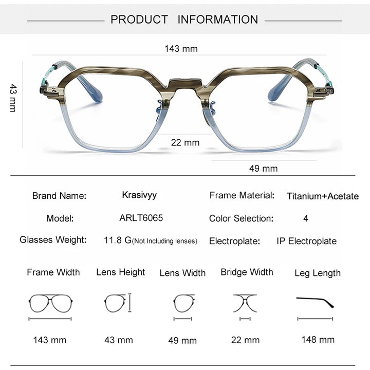 Krasivyy Unisex Full Rim Hexagon Titanium Acetate Eyeglasses 46065 Full Rim Krasivyy