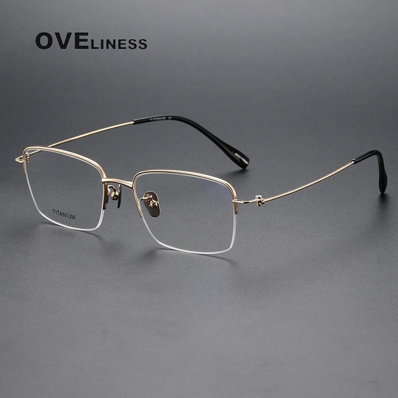 Oveliness Men's Semi Rim Square Titanium Eyeglasses 80919 Semi Rim Oveliness gold  