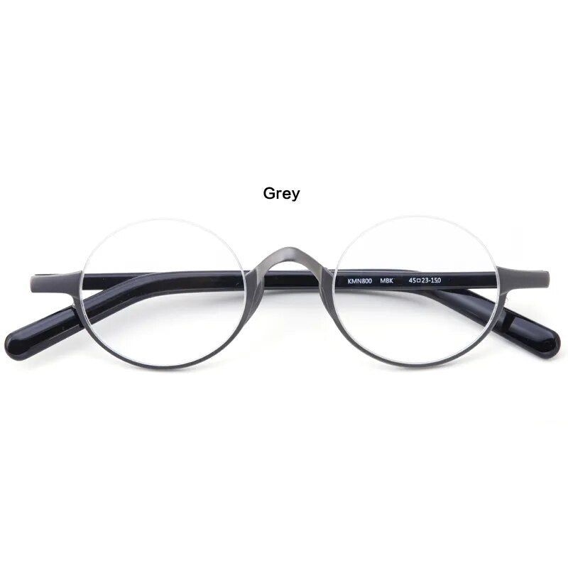 Muzz Unisex Semi Rim Small Round Titanium Acetate Eyeglasses Kmn80x Semi Rim Muzz Gray