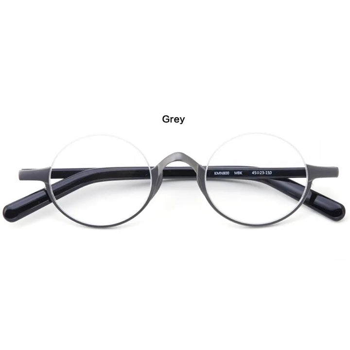 Muzz Unisex Semi Rim Small Round Titanium Acetate Eyeglasses Kmn80x Semi Rim Muzz Gray