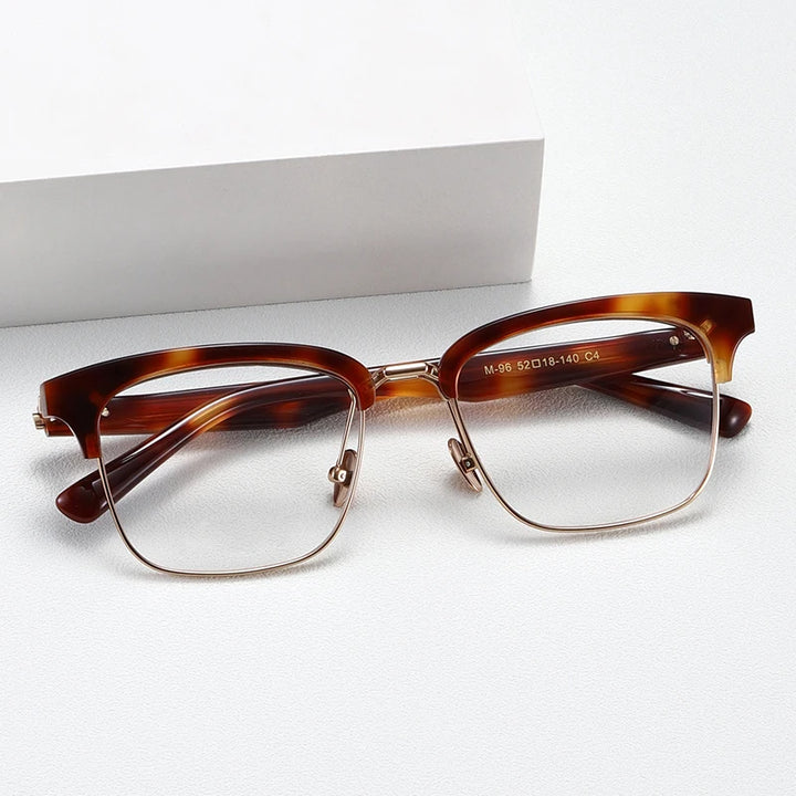 Nobler Unisex Semi Rim Large Square Titanium Acetate Eyeglasses M96 Semi Rim Nobler