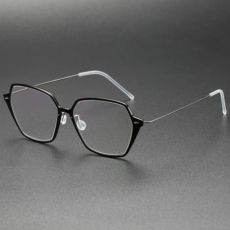 Aimee Unisex Full Rim Polygon Screwless Acetate Titanium Eyeglasses 6621 Full Rim Aimee Black