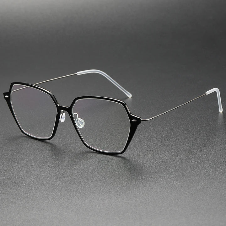 Aimee Unisex Full Rim Polygon Screwless Acetate Titanium Eyeglasses 6621 Full Rim Aimee Black