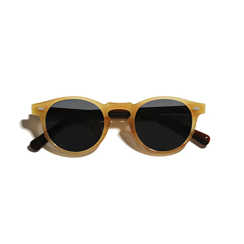 Hewei Unisex Full Rim Round Acetate Polarized Sunglasses 5186 Sunglasses Hewei yellow vs gray as picture 