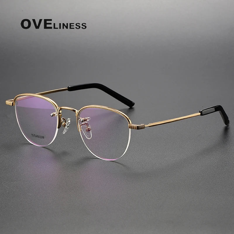 Oveliness Unisex Semi Rim Oval Titanium Eyeglasses Ot050 Semi Rim Oveliness gold