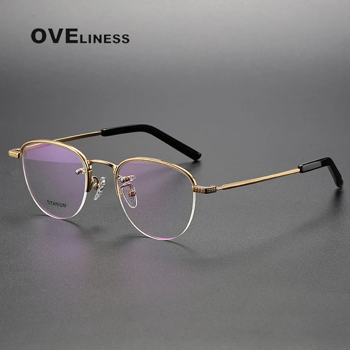 Oveliness Unisex Semi Rim Oval Titanium Eyeglasses Ot050 Semi Rim Oveliness gold