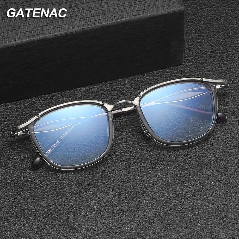 Gatenac Unisex Full Rim Square Acetate Titanium Eyeglasses Gxyj1157 Full Rim Gatenac