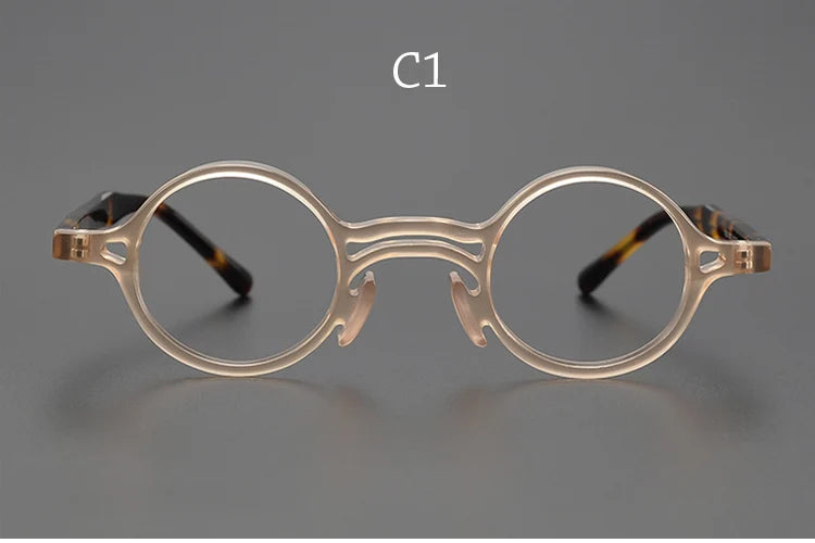 Yujo Men's Full Rim Small Round Double Bridge Acetate Eyeglasses 2058e Full Rim Yujo c1 CHINA