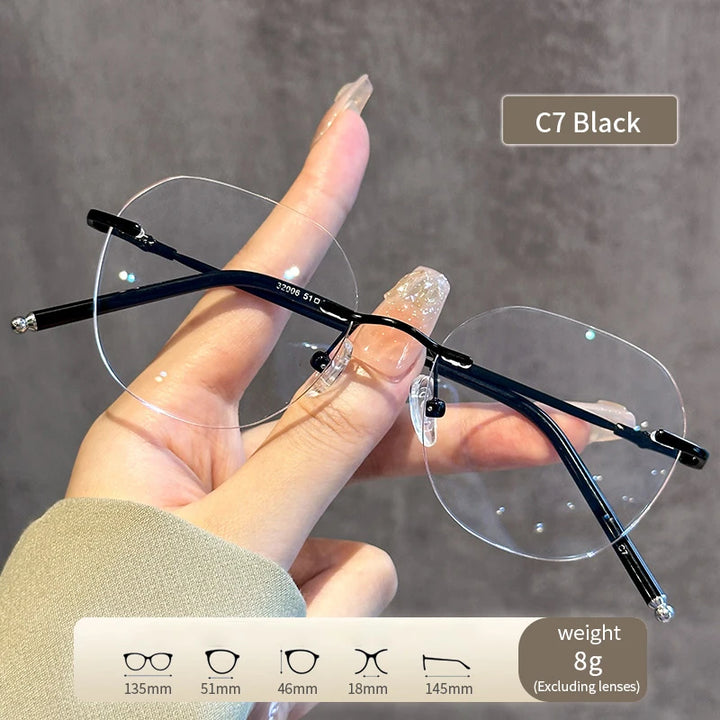 Xbora Women's Rimless Polygon Cat Eye Alloy Eyeglasses 32006