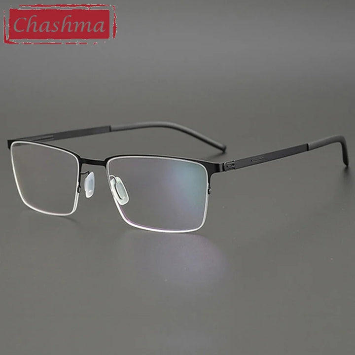 Chashma Ottica Men's Semi Rim Oval Titanium Eyeglasses 4010 Semi Rim Chashma Ottica Black  