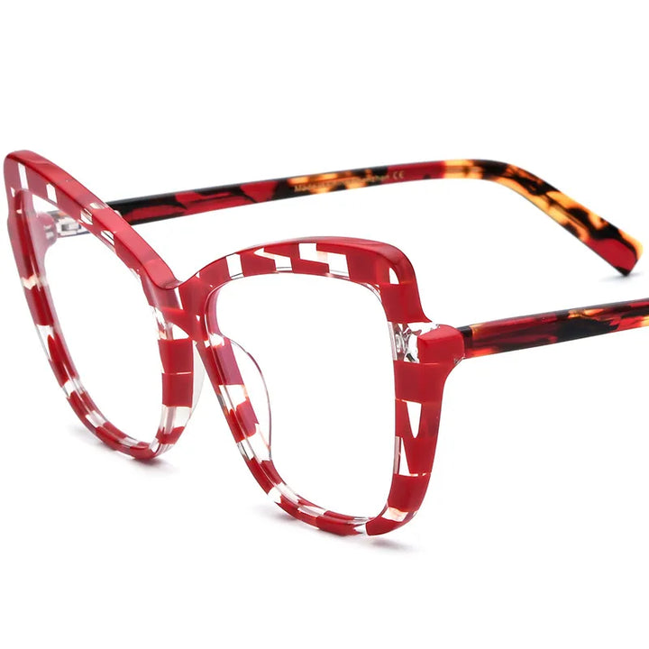 CCspace Unisex Full Rim Square Cat Eye Acetate Eyeglasses 56928 Full Rim CCspace C3Red