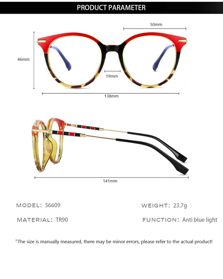 CCspace Women's Full Rim Round Acetate Alloy Eyeglasses 56609 Full Rim CCspace