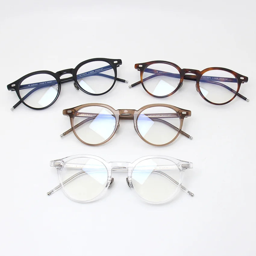 Hewei Unisex Full Rim Round Acetate Titanium Eyeglasses 34742