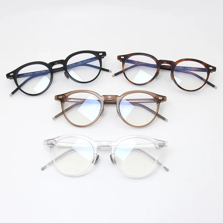 Hewei Unisex Full Rim Round Acetate Titanium Eyeglasses 34742