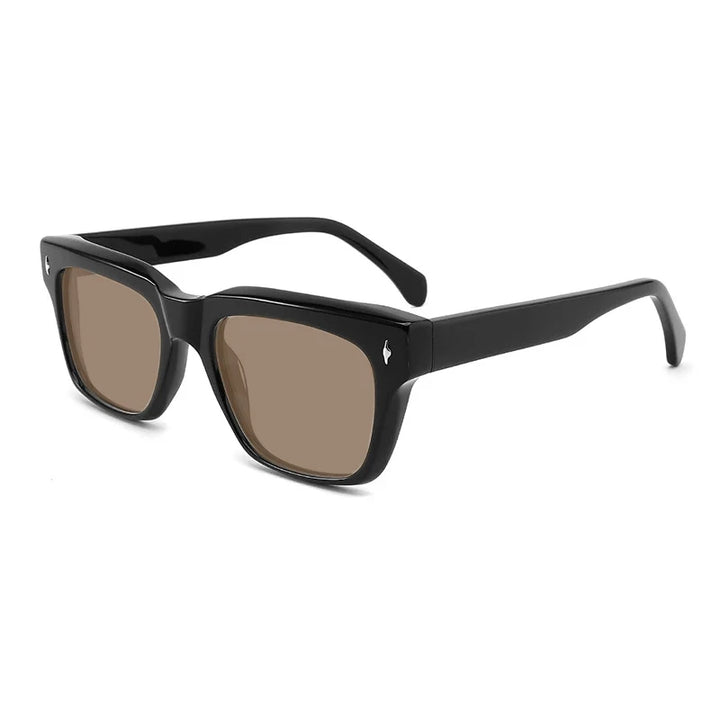 Gatenac Unisex Full Rim Square Polarized Acetate Sunglasses Mo15 Sunglasses Gatenac Black Brown
