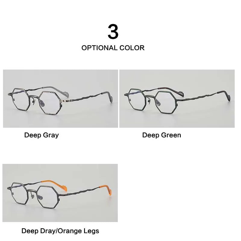 Muzz Unisex Full Rim Small Flat Top Polygon Titanium Eyeglasses 44208 Full Rim Muzz