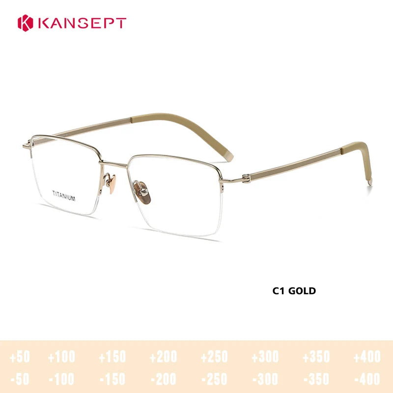 Kansept Men`s Semi Rim Polygon Square Alloy Reading Glasses 77030