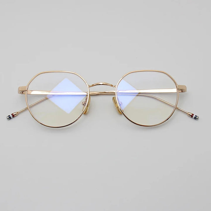 Black Mask Unisex Full Rim Flat Top Oval Alloy Eyeglasses 42914 Full Rim Black Mask Gold