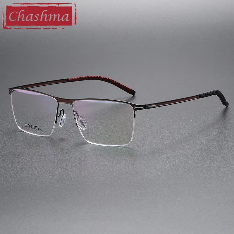 Chashma Ottica Men's Full Rim Brow Line Square Titanium Eyeglasses 462 Full Rim Chashma Ottica Black Red  