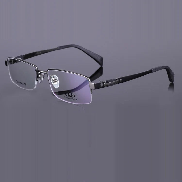 Brightzone Men's Semi Rim Big Square Titanium Eyeglasses 428001 Semi Rim Brightzone Gun color