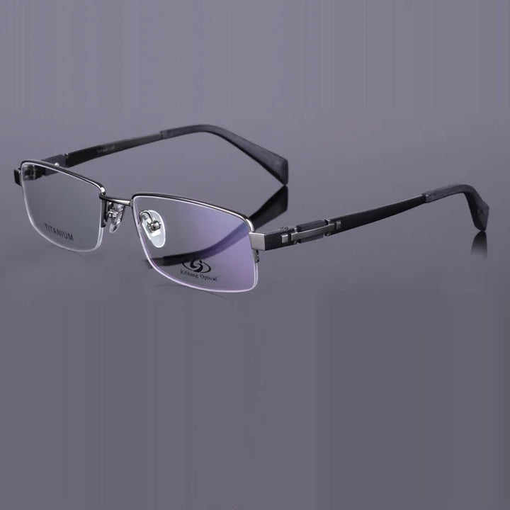 Brightzone Men's Semi Rim Big Square Titanium Eyeglasses 428001 Semi Rim Brightzone Gun color