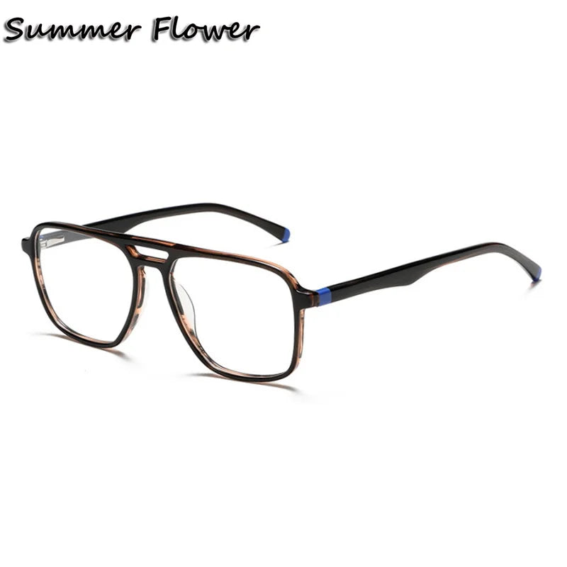 Summer Flower Unisex Full Rim Square Double Bridge Acetate Titanium Eyeglasses 81001 Full Rim Summer Flower Black Blue