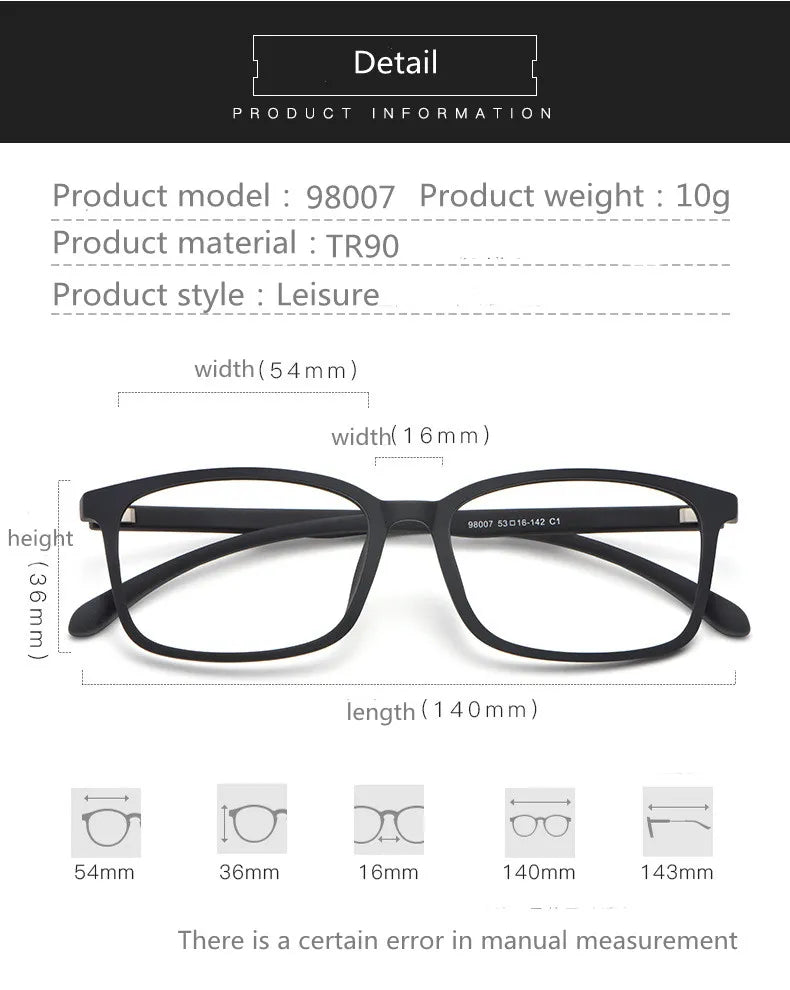 Kocolior Unisex Full Rim Square Tr 90 Hyperopic Reading Glasses 98007 Reading Glasses Kocolior