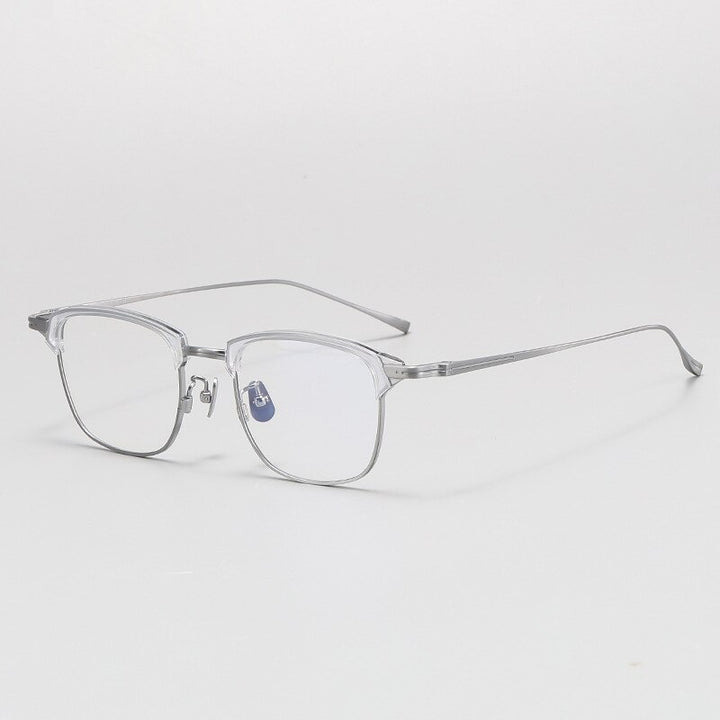 Gatenac Unisex Full Rim Square Acetate Titanium Eyeglasses Gxyj1072 Full Rim Gatenac Transparent Silver