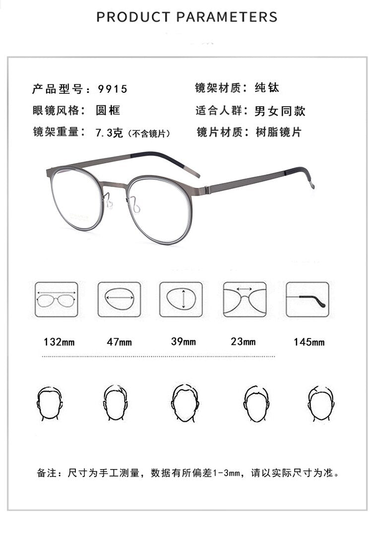 Bclear Unisex Full Rim Round Titanium Eyeglasses My9915 Full Rim Bclear