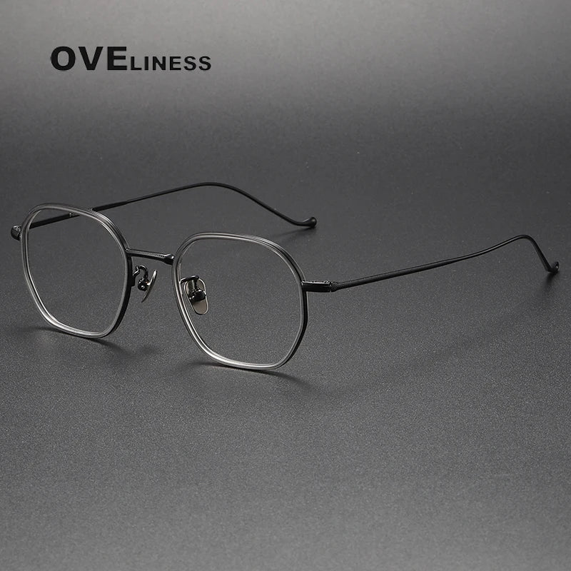 Oveliness Unisex Full Rim Square Acetate Titanium Eyeglasses 8513 Full Rim Oveliness grey black  