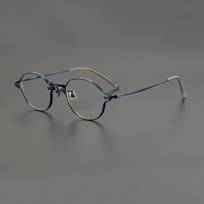 Gatenac Unisex Full Rim Round Small Titanium Eyeglasses Gxyj1199 Full Rim Gatenac Blue
