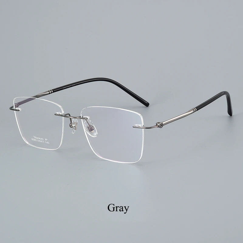 Bclear Unisex Rimless Polygon Square Titanium Eyeglasses 46085 Rimless Bclear GRAY