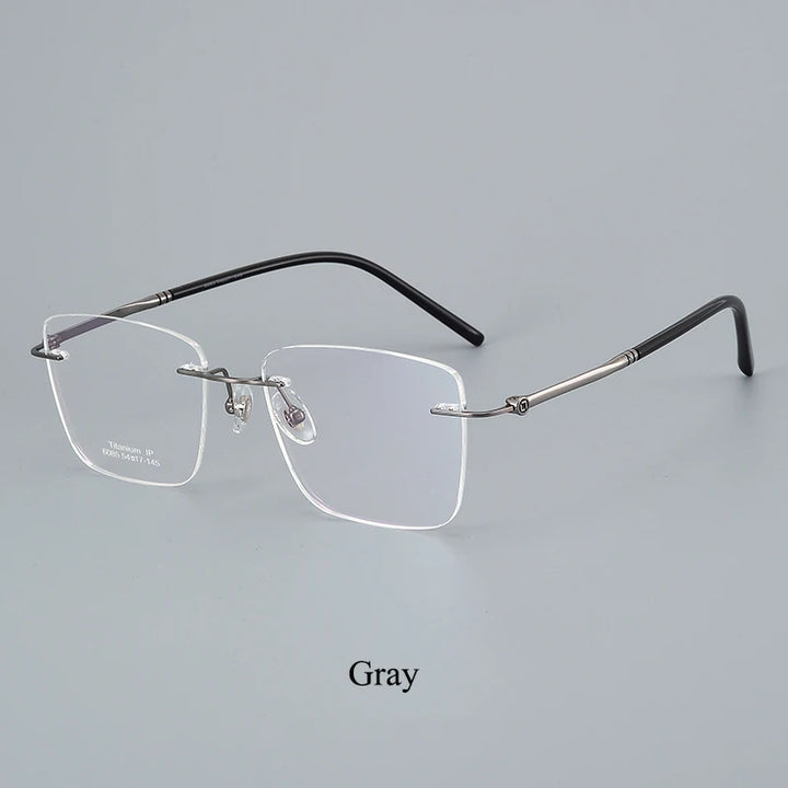 Bclear Unisex Rimless Polygon Square Titanium Eyeglasses 46085 Rimless Bclear GRAY
