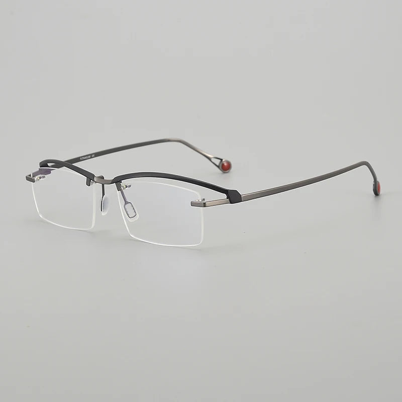 Muzz Unisex Semi Rimless Square Titanium Eyeglasses M0208 Semi Rim Muzz Black Gray