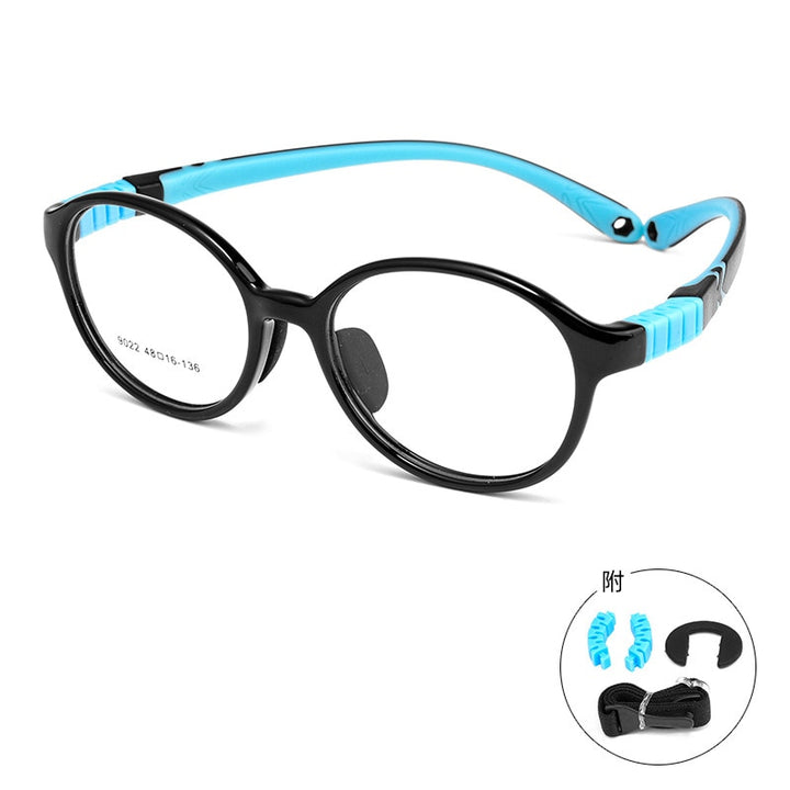 Yimaruili Unisex Children's Full Rim Round Tr 90 Silicone Eyeglasses 9022et Full Rim Yimaruili Eyeglasses Black Blue  