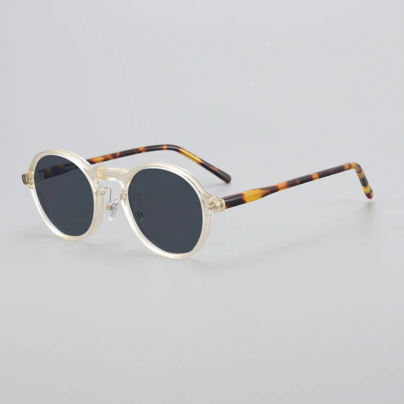 Black Mask Unisex Full Rim Round Acetate Polarized Sunglasses 14543 Full Rim Black Mask Tortoise-Gray As Shown