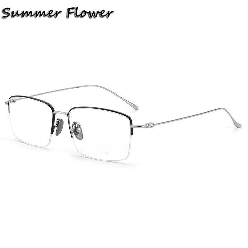 Summer Flower Unisex Semi Rim Square Titanium Eyeglasses 177503 Semi Rim Summer Flower Black Silver