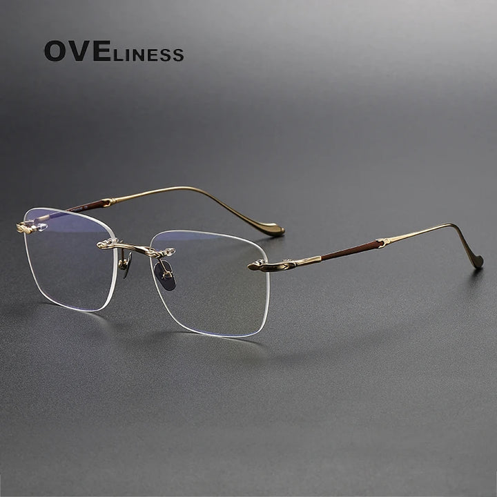 Oveliness Unisex Rimless Square Titanium Eyeglasses 80956 Rimless Oveliness brown gold  