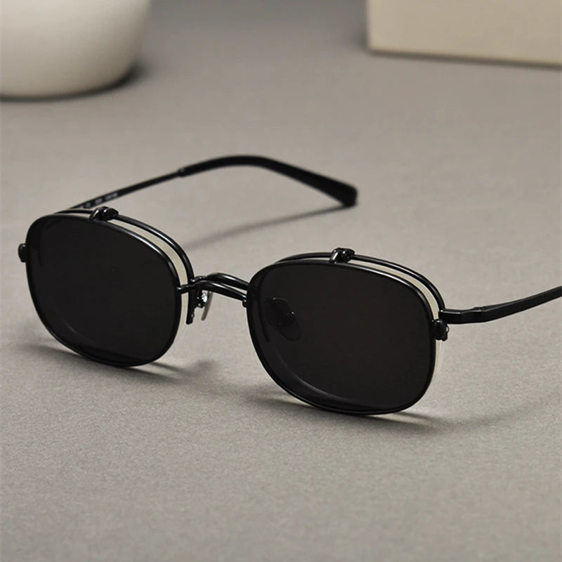 Black Mask Unisex Semi Rim Rectangle Titanium Eyeglasses Clip On Sunglasses K15 Semi Rim Black Mask Black