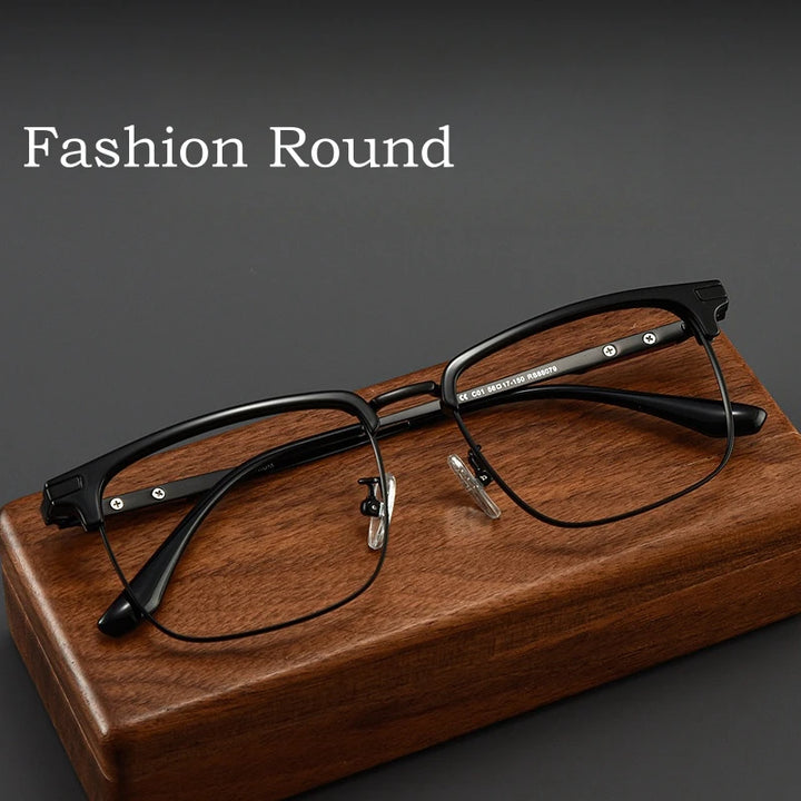 Yimaruili Men's Full Rim Square Tr 90 Titanium Wood Eyeglasses Y8079 Full Rim Yimaruili Eyeglasses