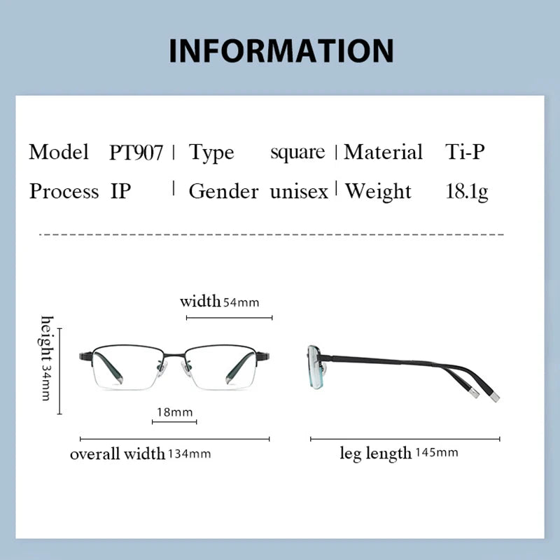 Handoer Women's Semi Rim Square Titanium Eyeglasses 0907 Semi Rim Handoer