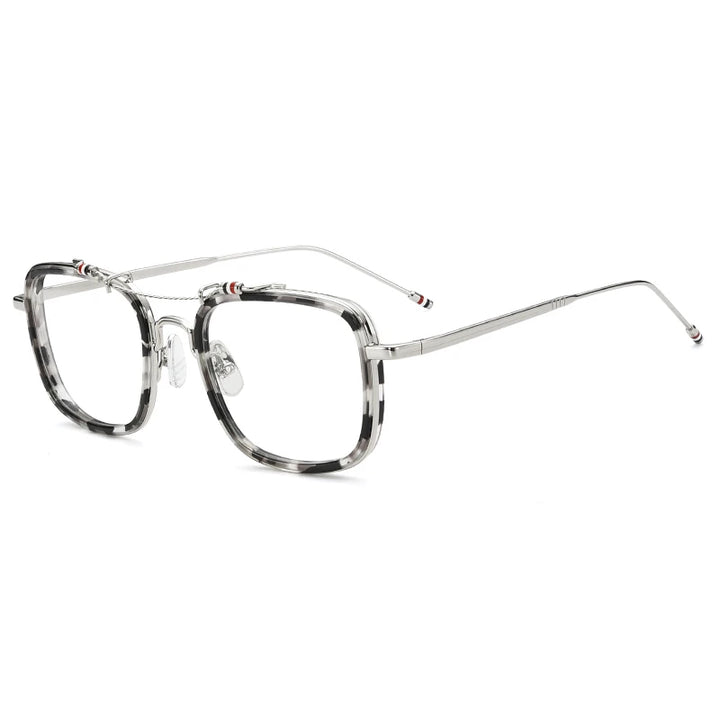 Black Mask Unisex Full Rim Square Double Bridge Alloy Acetate Eyeglasses Tbs816 Full Rim Black Mask Tortoise-Silver