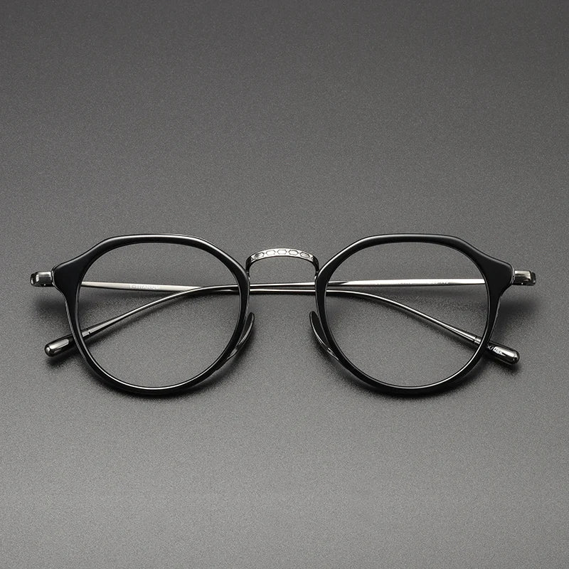 Black Mask Men's Full Rim Flat Top Oval Titanium Acetate Eyeglasses 4213 Full Rim Black Mask Black-Gray
