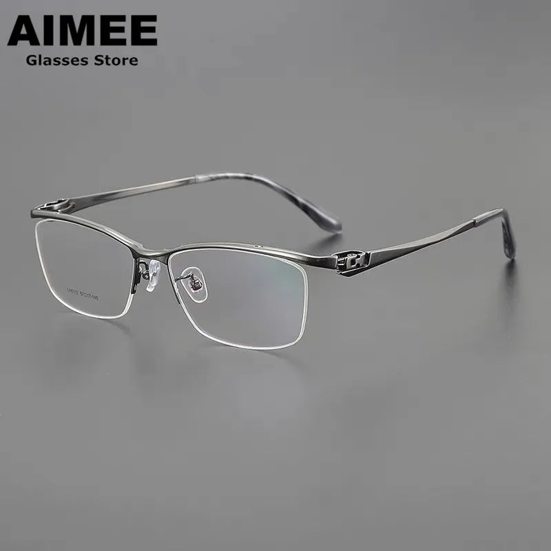Aimee Unisex Semi Rim Square Brow Line Titanium Eyeglasses 46110 Semi Rim Aimee Gun-Grey
